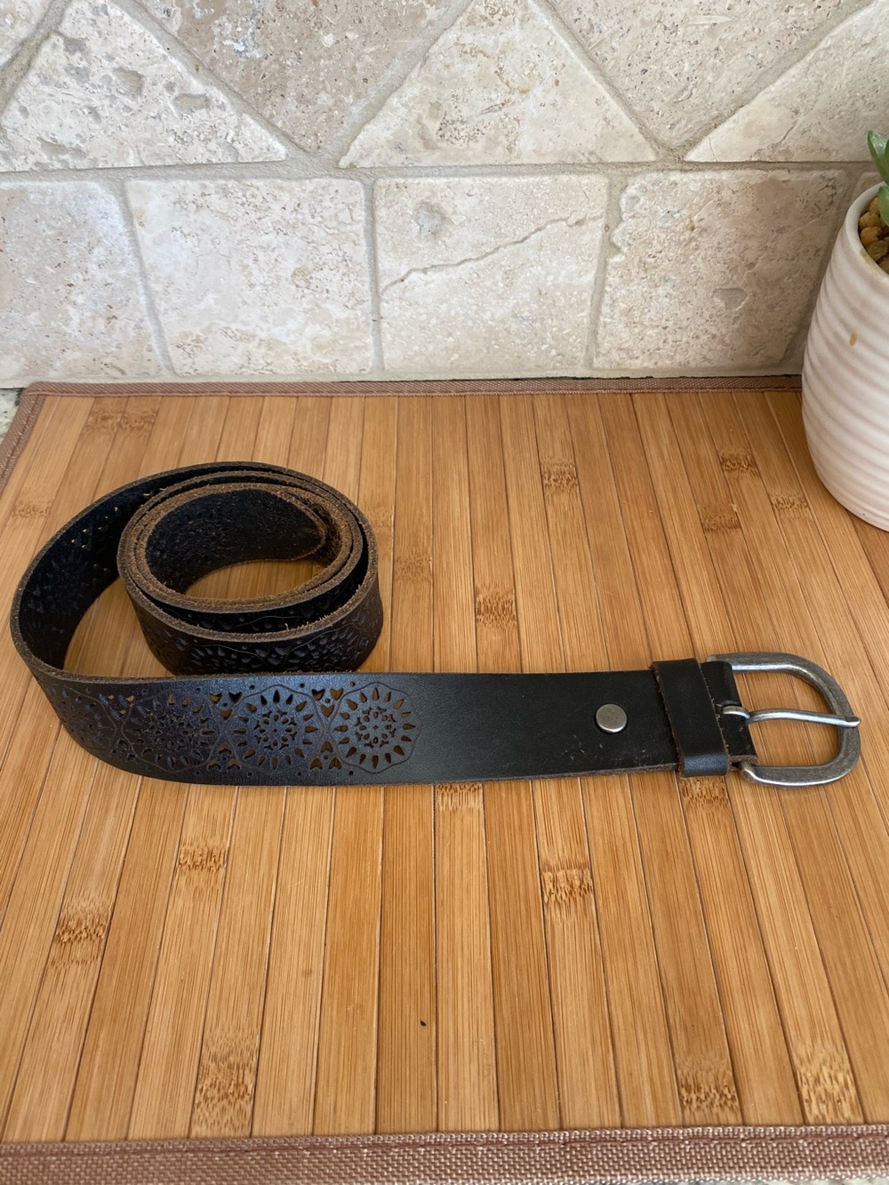 Lucky Brand Brown and Black Perforated Belts Medium